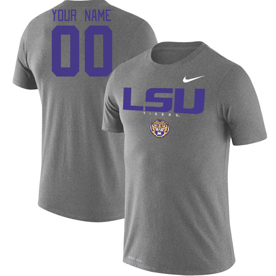 Custom LSU Tigers Name And Number College Tshirt-Gray